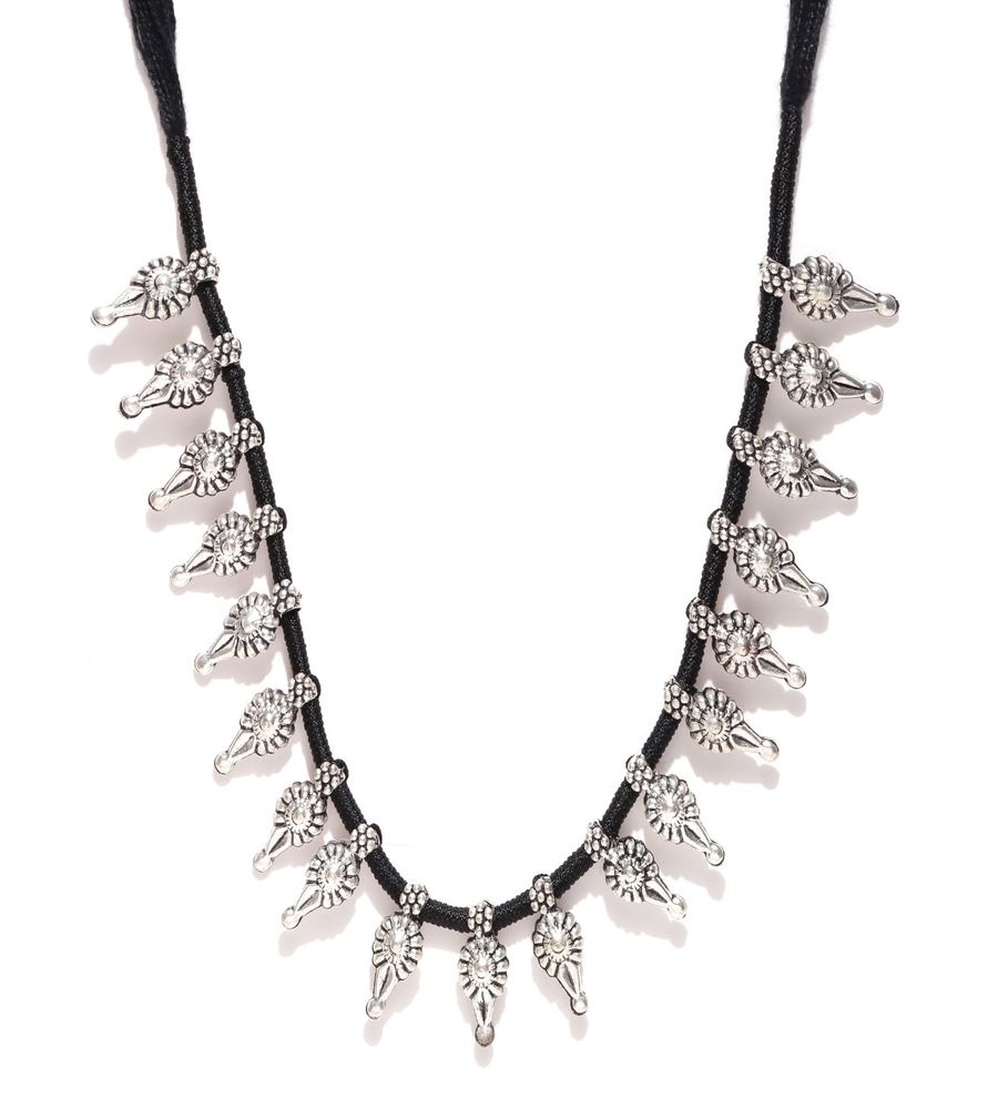 YouBella Oxidised Silver-Toned  Black Metal Necklace